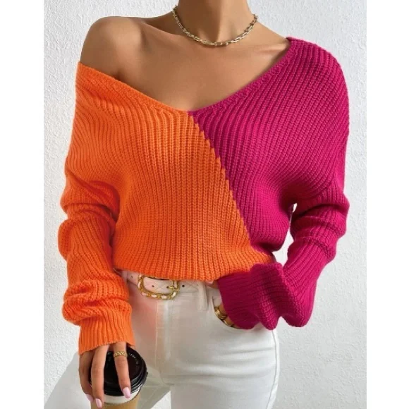 Cozy color block twist black sweater - Picture 3 of 6